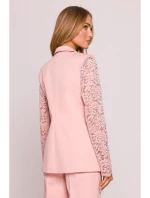 M865 Blejzr s krajkovými panely a jedním knoflíkem - pudrový