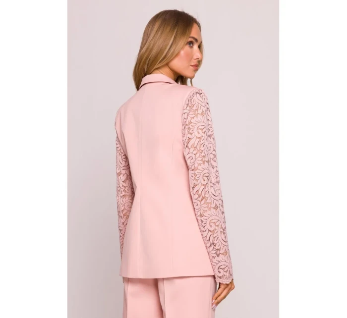 M865 Blejzr s krajkovými panely a jedním knoflíkem - pudrový