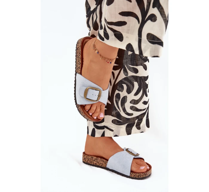 Dámské pantofle s přezkou na korkové platformě – modré Zavira