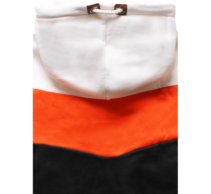 Bílo-oranžovo-černá hrubší trojbarevná dámská mikina (2303)