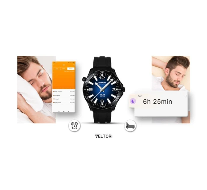 VELTORI VT150-1 Smartwatch Černý silikonový řemínek + černý náramek VELTORI VT150-1 Smartwatch Černý silikonový řemínek + černý náramek