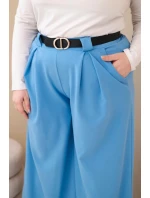 Dámské kalhoty Plus Size viskózové s širokým nohavicí a páskem modré Dámské kalhoty Plus Size viskózové s širokým nohavicí a páskem modré