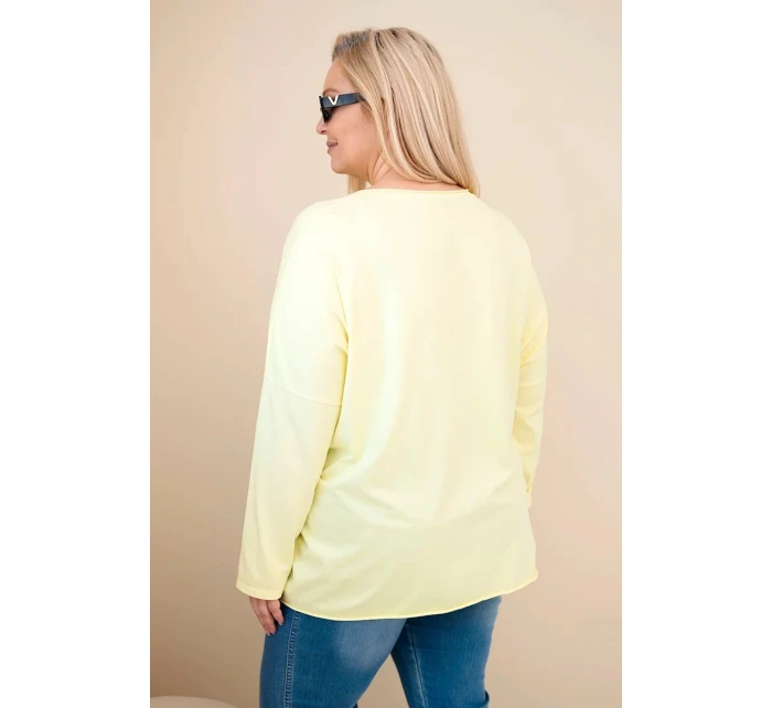 Dámská bavlněná blůza Plus Size s třásněmi žlutá Dámská bavlněná blůza Plus Size s třásněmi žlutá