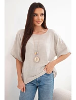 Dámská bavlněná oversize halenka s krátkým rukávem béžová Dámská bavlněná oversize halenka s krátkým rukávem béžová