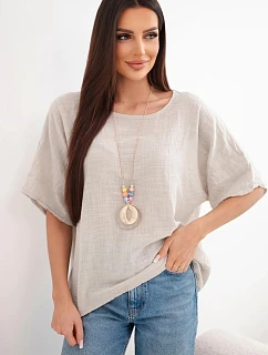 Dámská bavlněná oversize halenka s krátkým rukávem béžová