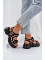 Eko Kožené Lehké Sandály Na Platformě Panther Hnědé Eko Kožené Lehké Sandály Na Platformě Panther Hnědé