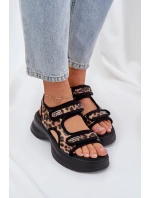 Eko Kožené Lehké Sandály Na Platformě Panther Hnědé Eko Kožené Lehké Sandály Na Platformě Panther Hnědé