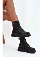 Dámské workery s podšívkou na platformě s ozdobným detailem  Černé model 21708513 - VINCEZA