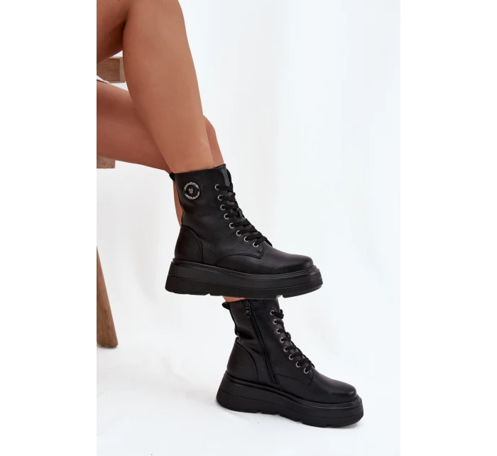 Dámské workery s podšívkou na platformě s ozdobným detailem  Černé model 21708513 - VINCEZA