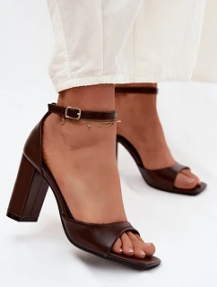 Dámské sandály na podpatku z umělé kůže čokoládové Melvra