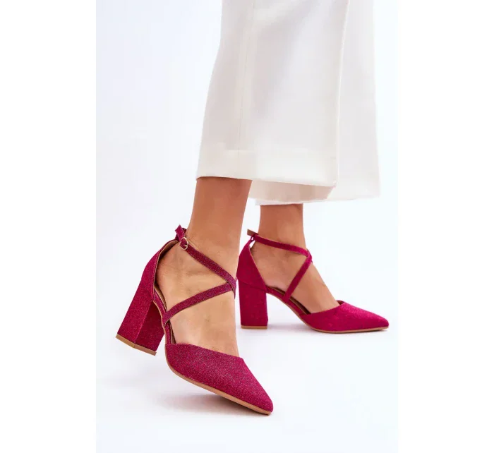 Módní třpytivé lodičky na podpatku fuchsiové Galaxy