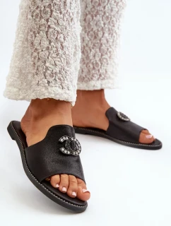 Elegantní dámské lesklé pantofle s ozdobou S.Barski Černá