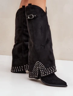 Kozačky s ohrnutým svrškem na podpatku černé Iveliri