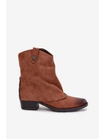 Dámské zateplené kotníkové botky kovbojky na sloupku – camel Sylvette Dámské zateplené kotníkové botky kovbojky na sloupku – camel Sylvette