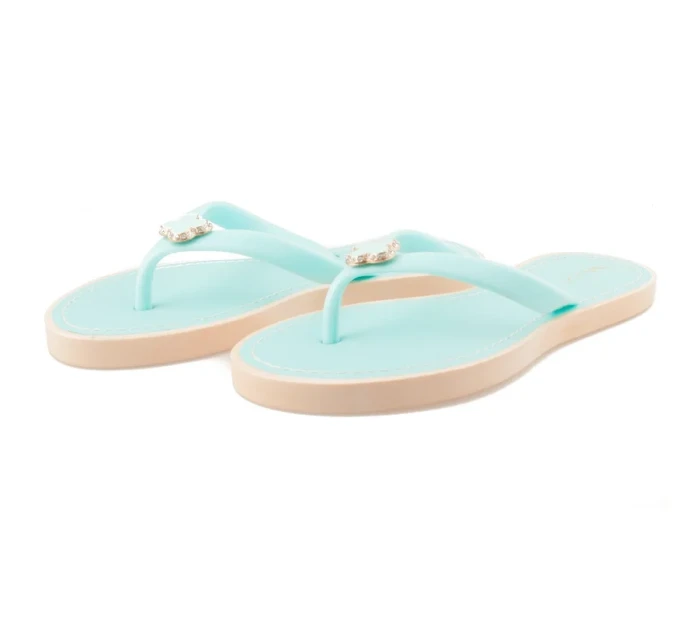 Elegantní modré žabky s ozdobou