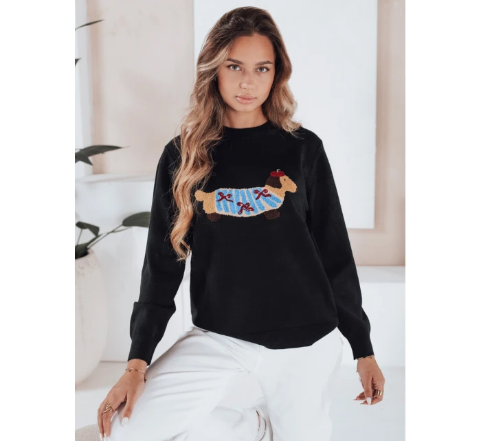 Dámský svetr CHICPAWS s aplikací psa černý FashionStreet MY2541 Dámský svetr CHICPAWS s aplikací psa černý FashionStreet MY2541
