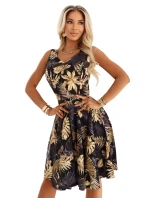 Černé midi šaty s  dílem a spodní částí zlaté listy model 21935869 - numoco