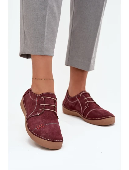 Kožené dámské polobotky s prošíváním model 21710433 bordó - Artiker Kožené dámské polobotky s prošíváním model 21710433 bordó - Artiker