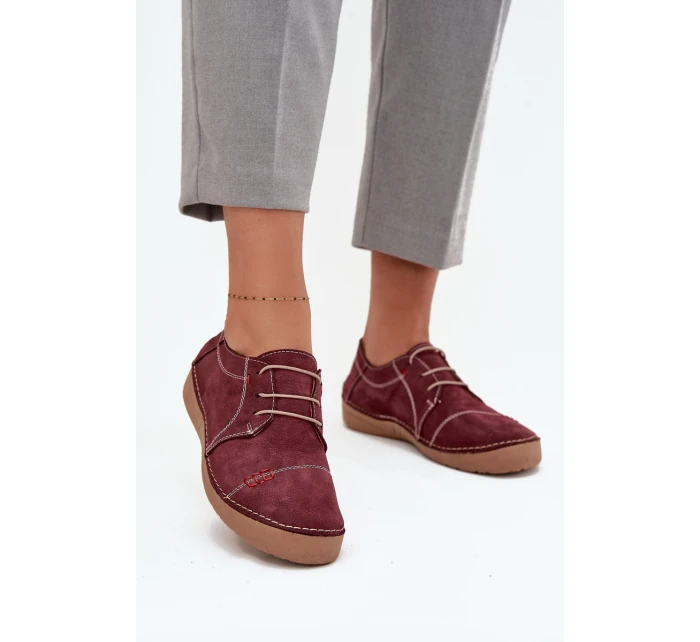 Kožené dámské polobotky s prošíváním model 21710433 bordó - Artiker Kožené dámské polobotky s prošíváním model 21710433 bordó - Artiker