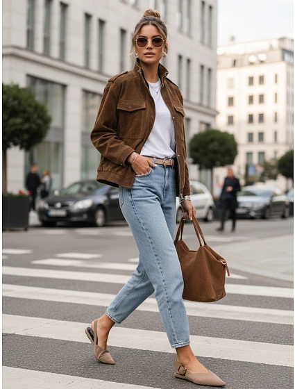 Dámská semišová bunda / bomber TY5578 Tmavě hnědá - Fashion Street Dámská semišová bunda / bomber TY5578 Tmavě hnědá - Fashion Street