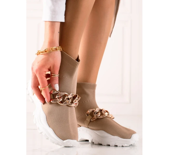 Trendy hnědé dámské tenisky bez podpatku Trendy hnědé dámské tenisky bez podpatku