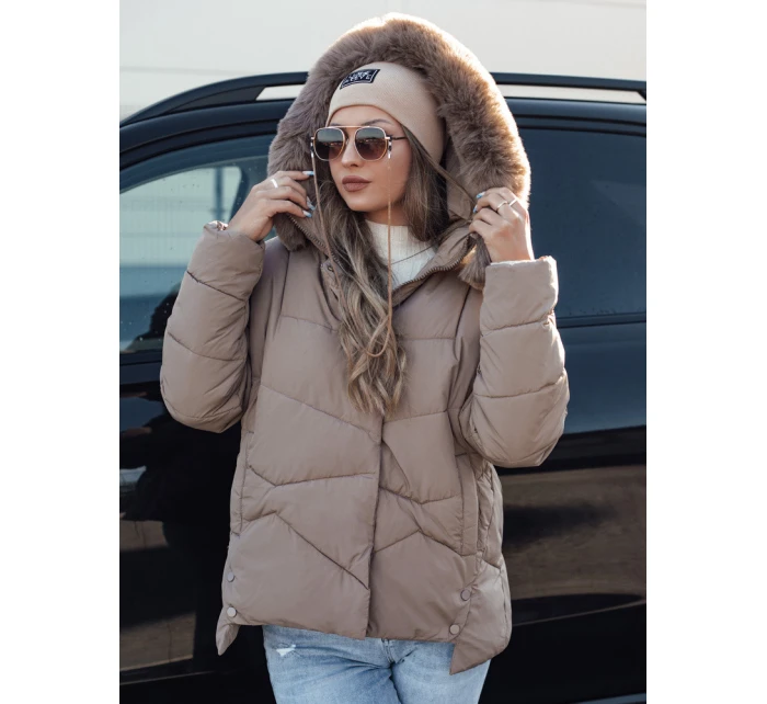 Dámská zimní bunda FIXMIX prošívaná s kapucí tmavě béžová FashionStreet TY4674