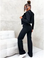 Černý dámský komplet krátké sako a široké kalhoty model 20119919 - Moon Černý dámský komplet krátké sako a široké kalhoty model 20119919 - Moon