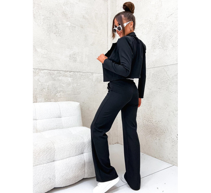 Černý dámský komplet - krátké sako a široké kalhoty (8263)