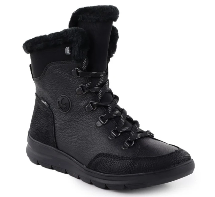 Dámské kožené nepromokavé boty s kožíškem černé model 21905989 - Rieker Dámské kožené nepromokavé boty s kožíškem černé model 21905989 - Rieker