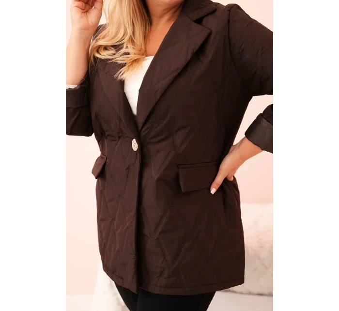 Dámská bunda Plus Size prošívaná s límcem a knoflíkem hnědá