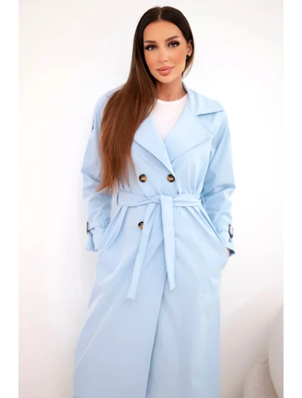 Dámský kabát v pase s límcem modrý