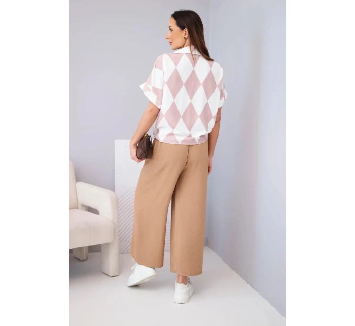 Komplet dámský viskózový košile s vázáním a kalhoty s gumou mátová