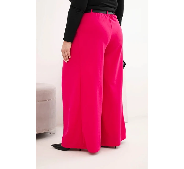 Dámské kalhoty Plus Size se širokými nohavicemi a páskem fuchsiová