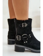 Dámské Botky Na Nízkém Podpatku S Přezkami Černé Zudra Dámské Botky Na Nízkém Podpatku S Přezkami Černé Zudra