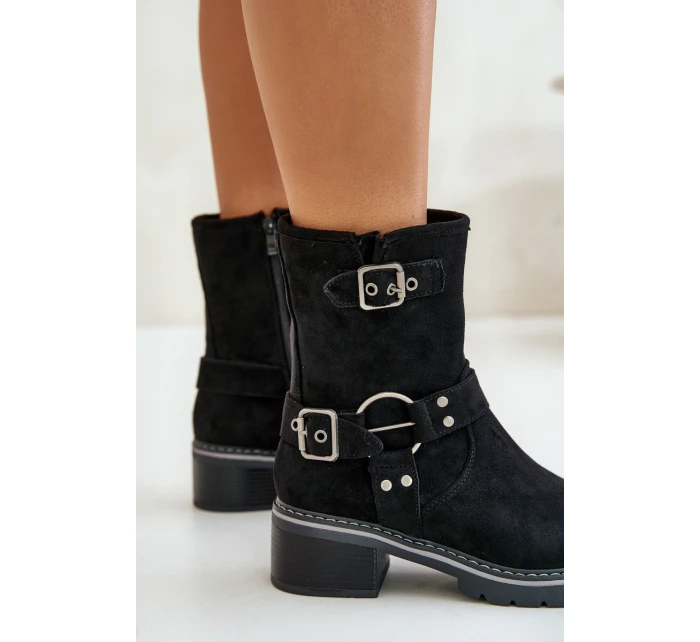 Dámské Botky Na Nízkém Podpatku S Přezkami Černé Zudra Dámské Botky Na Nízkém Podpatku S Přezkami Černé Zudra