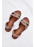 model 21694288 Pohodlné Kožené Nazouvací Sandály Tmavě Béžové - Zazoo
