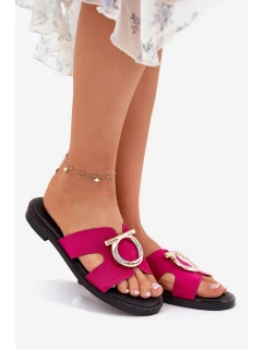 Dámské Pantofle Na Plochém Podpatku S Ozdobou model 21697157 Fuchsie - VINCEZA