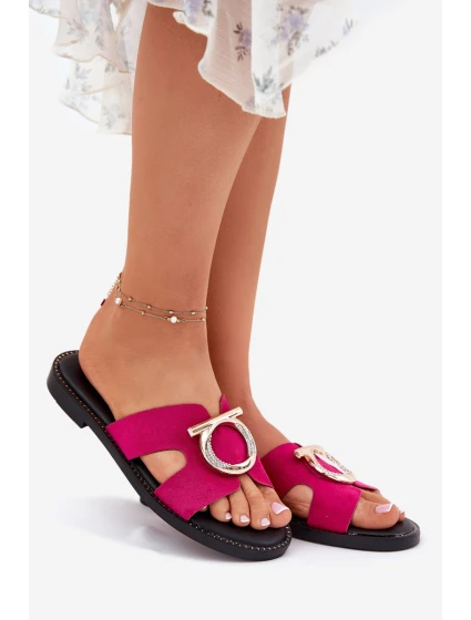 Dámské Pantofle Na Plochém Podpatku S Ozdobou model 21697157 Fuchsie - VINCEZA