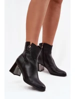 Zateplené kožené boty na podpatku Maciejka K7203-04 Černé