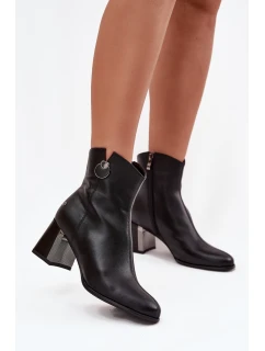 Zateplené kožené boty na podpatku Maciejka K7203-04 Černé