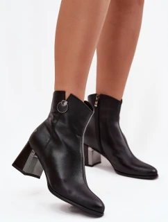 Zateplené kožené boty na podpatku model 21714664 Černé - Maciejka