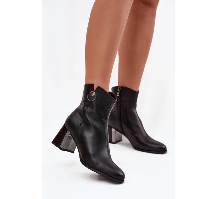 Zateplené kožené boty na podpatku Maciejka K7203-04 Černé