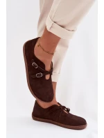 Kožené semišové dámské polobotky s pásky Zazoo N1271 čokoládové