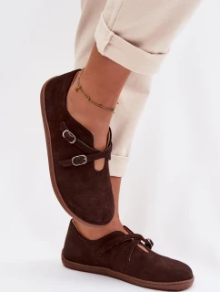 Kožené semišové dámské polobotky s pásky Zazoo N1271 čokoládové