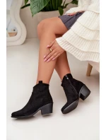 Dámské perforované kotníkové boty na podpatku model 22007400 Černé - S.Barski
