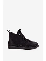 Dámské kožené zateplené kotníkové boty model 22368355 černé - Artiker Dámské kožené zateplené kotníkové boty model 22368355 černé - Artiker