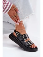 Dámské lakované kožené sandály s přezkami Big Star – černé