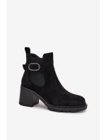 Dámské kotníkové boty Melara na sloupku s ozdobnou přezkou – černé