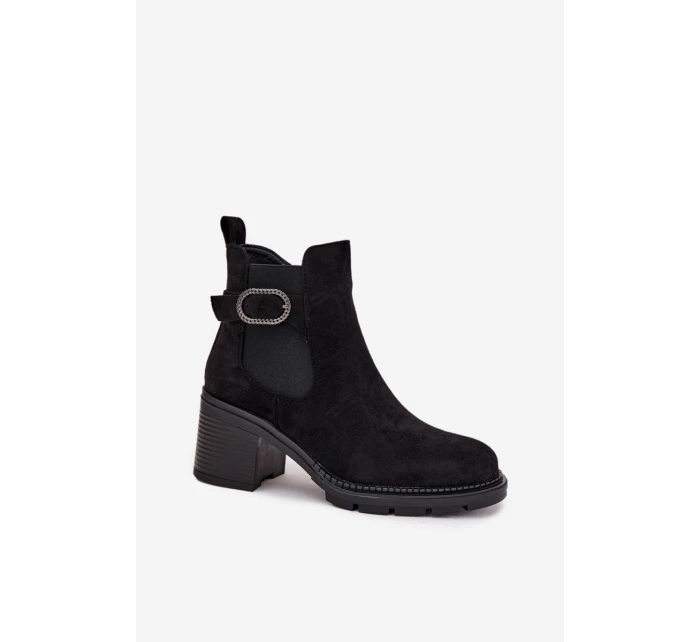 Dámské kotníkové boty Melara na sloupku s ozdobnou přezkou – černé
