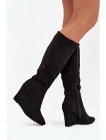 Dámské kozačky na klínovém podpatku 5123 Černá - Step in style